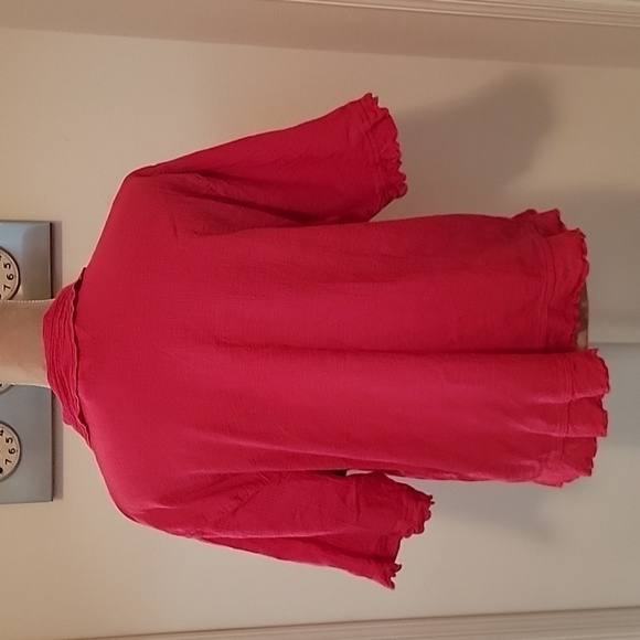 J. Jill Size L Linen Blend Bright Pink Button Down Short Sleeve Blouse, EUC - Picture 5 of 11